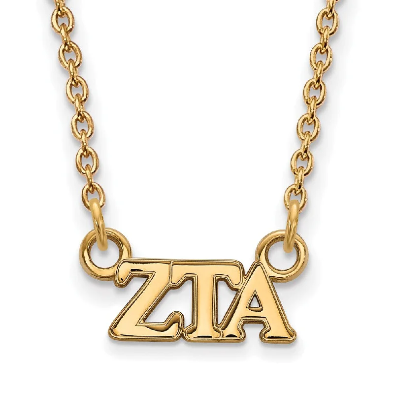 ladies-layered-rose-gold-necklaces-14K Plated Silver Zeta Tau Alpha XS (Tiny) Greek Letters Necklace