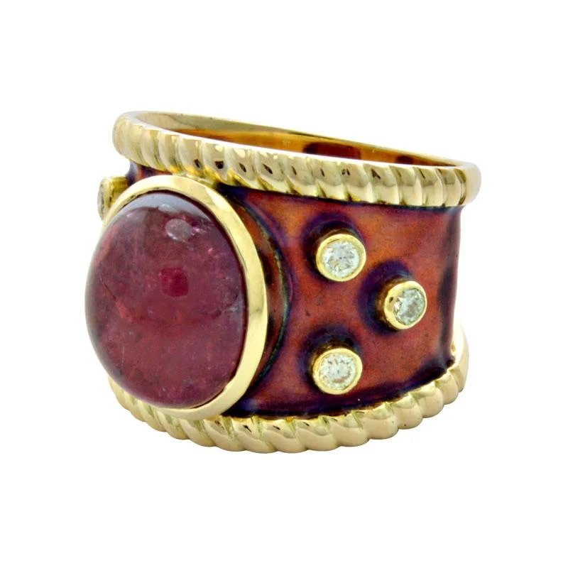 Ladies rings with malachite -Ring-Rubellite and Diamond (Enamel)  (1926J)