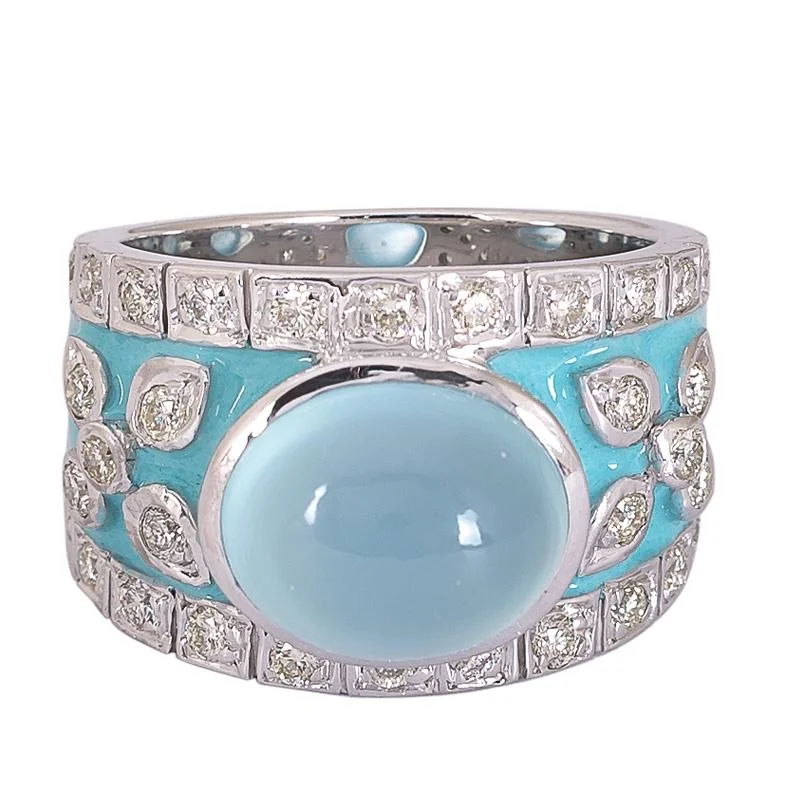 Ladies rings bold textures -Ring- Chalcedony and Diamond (Enamel)  (272OS)