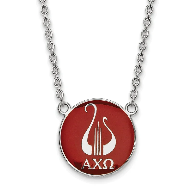 ladies-bridal-silver-necklaces-Sterling Silver Alpha Chi Omega Large Red Enamel Logo Necklace