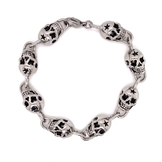 ladies-diamond-rose-gold-bracelets-Stainless Steel Star Skull Bracelet / BCJ2006