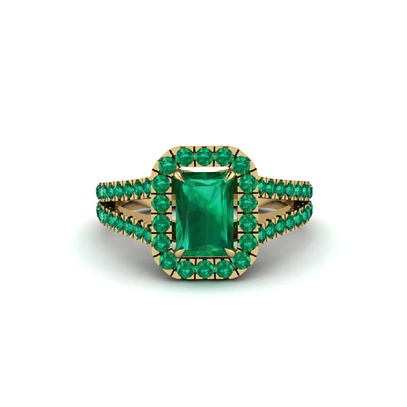 Ladies engagement rings with infinity design -Radiant Cut Emerald Halo Split Shank Engagement Ring - Lainey No. 19