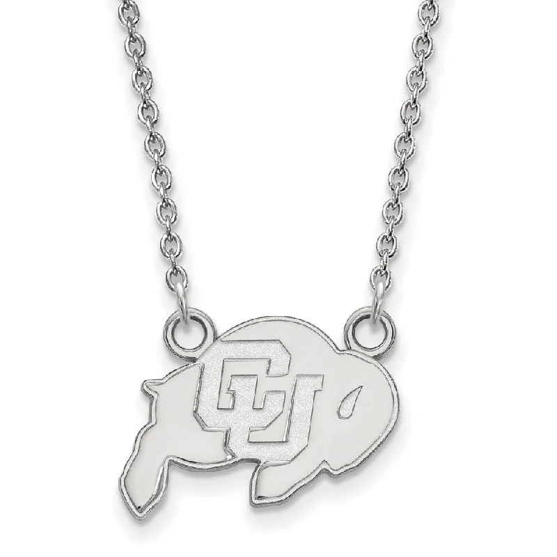 ladies-gold-flower-necklaces-10k White Gold U of Colorado Small CU Buffalo Pendant Necklace