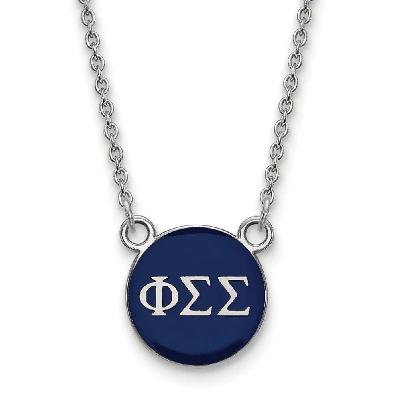 ladies-bohemian-star-necklaces-Sterling Silver Phi Sigma Sigma Small Navy Enamel Disc Necklace