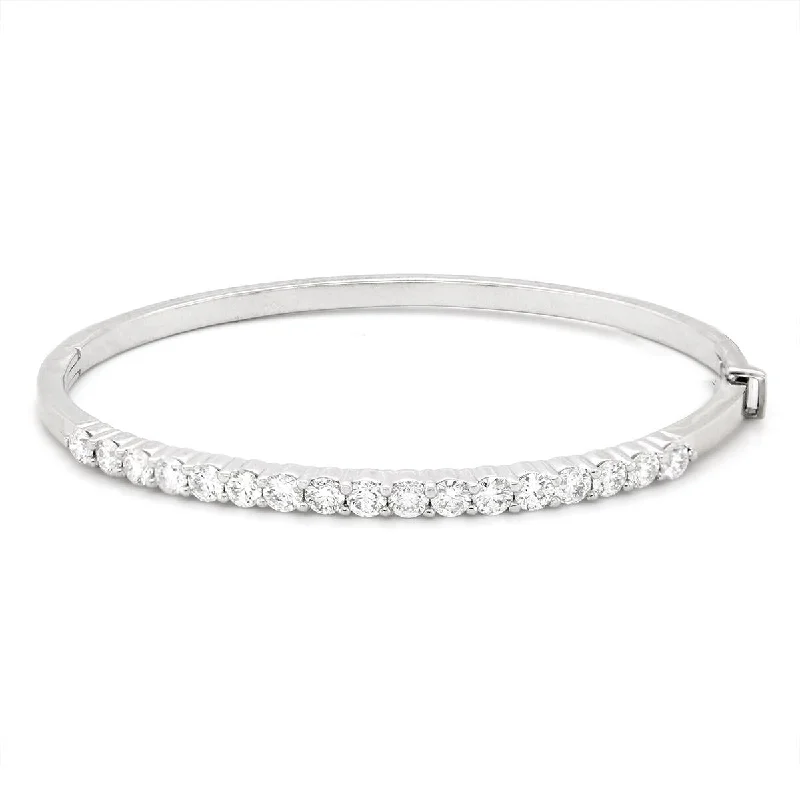 ladies-sterling-silver-cuff-bracelets-WHITE GOLD DIAMOND BANGLE BRACELET, 2.50 CT TW