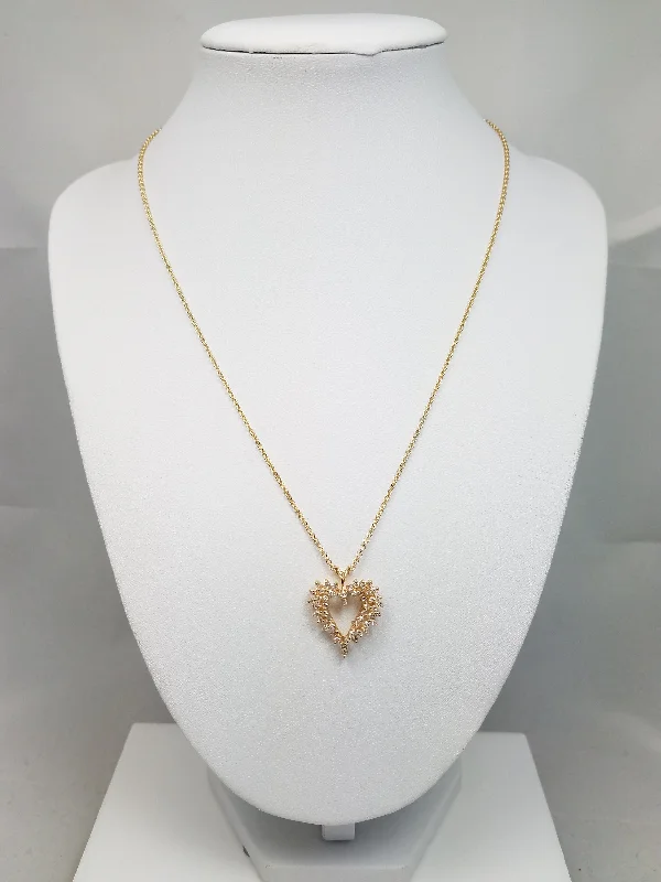 Ladies rings unique rings -Shimmering 14k Yellow Gold Natural Diamond Heart Pendant 17" Necklace