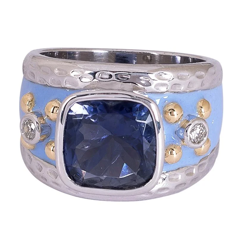 Ladies rings stylish settings -Ring- Iolite and Diamond (Enamel)  (24RM)