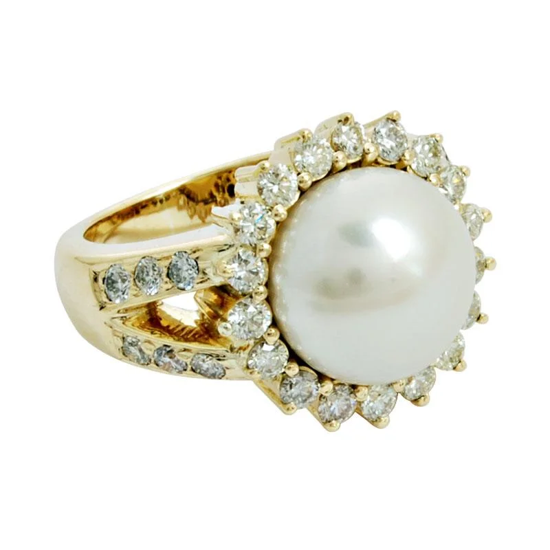 Ladies rings for mothers -Ring-Pearl and Diamond  (1501I)