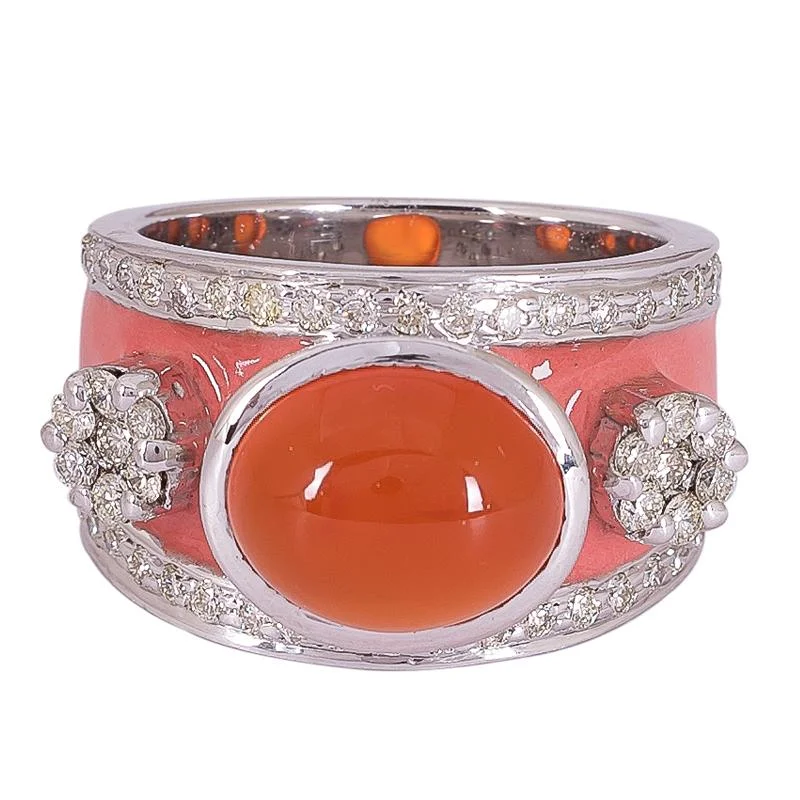 Ladies rings lightweight bands -Ring- Cornelian and Diamond (Enamel)  (272NS)