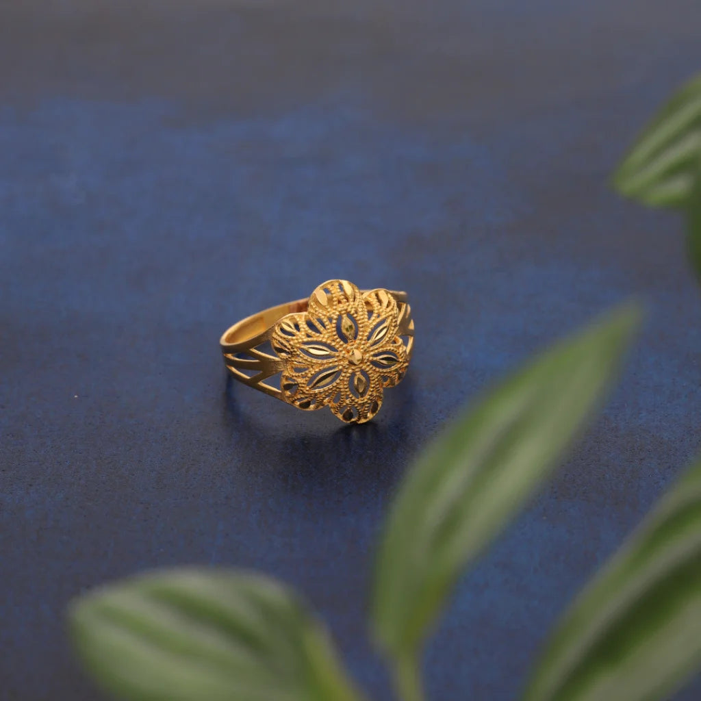 Ladies rings detailed craftsmanship -Gold Flower Floral Design Ring 21KT - FKJRN21KM8552