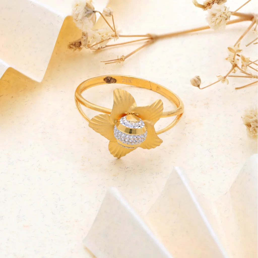 Ladies rings adjustable size -Gold Open Star Flower Ring 21KT - FKJRN21KM8504