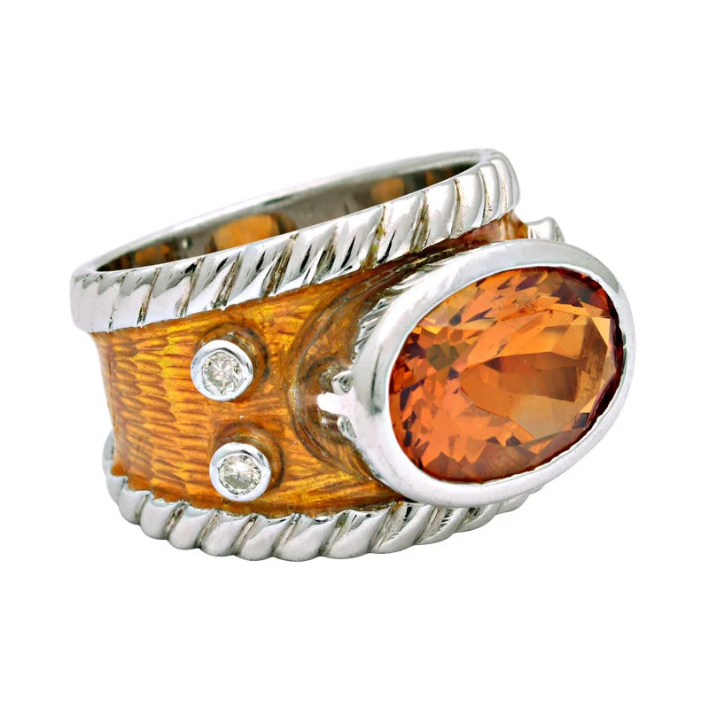 Ladies rings for weddings -Ring-Citrine and Diamond (Enamel)