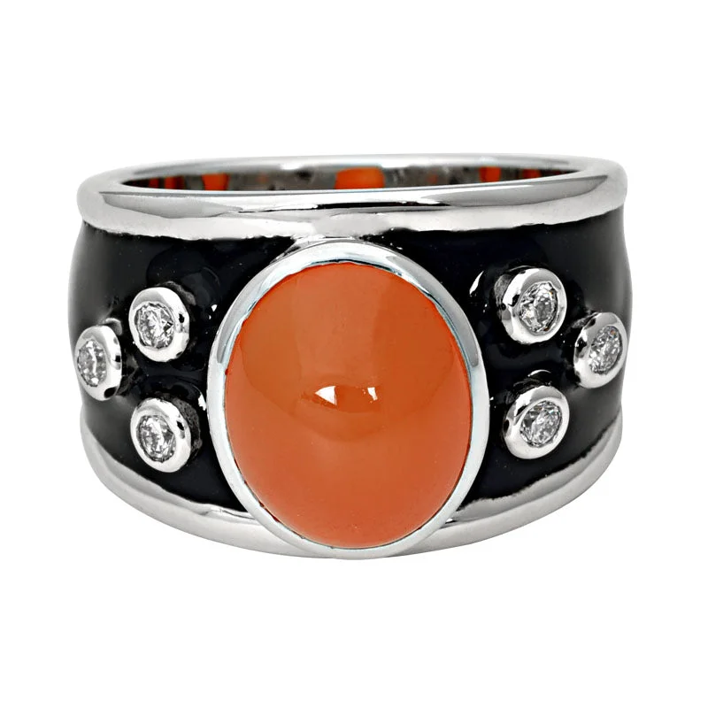 Ladies rings chunky style -Ring-Cornelian and Diamond (Enamel)