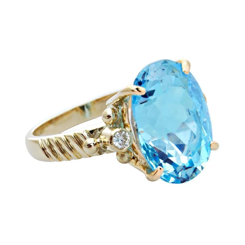 Ladies rings with anchor motifs -Ring-Blue Topaz and Diamond  (1739H)