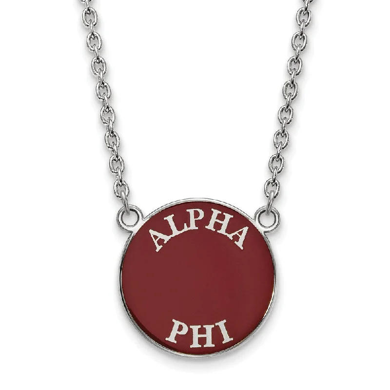 ladies-gemstone-flower-necklaces-Sterling Silver Alpha Phi Large Enamel Disc Necklace