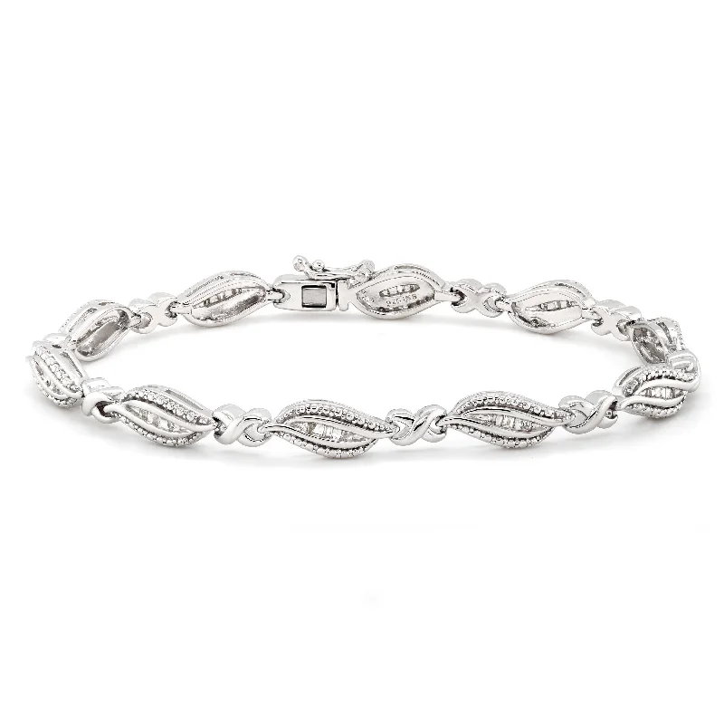 ladies-bohemian-charm-bracelets-STERLING SILVER BRACELET WITH BAGUETTE DIAMONDS, 1/4 CT TW