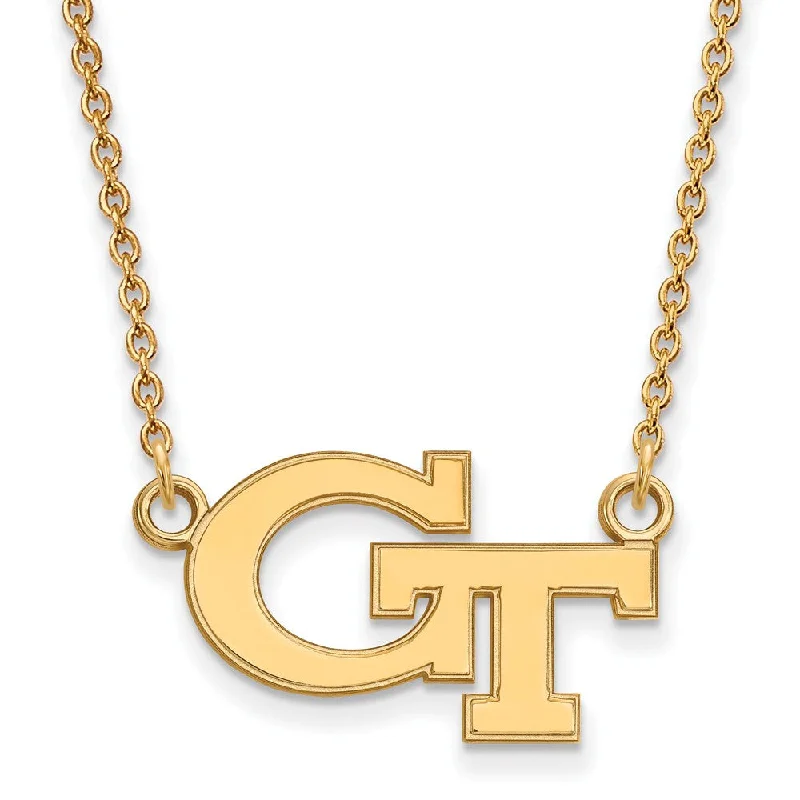 ladies-silver-necklaces-14k Yellow Gold Georgia Technology Small 'GT' Pendant Necklace