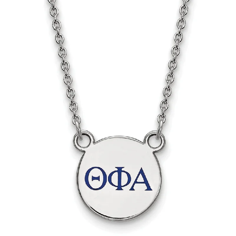 ladies-infinity-gold-necklaces-Sterling Silver Theta Phi Alpha Small Blue Enamel Greek Necklace