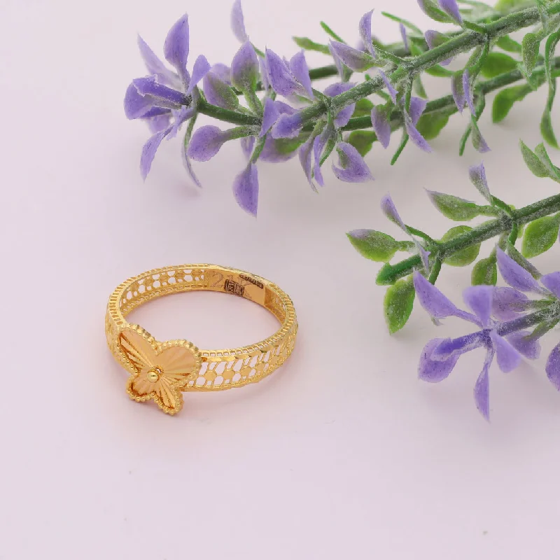 Ladies rings bold textures -Gold Fashionable Butterfly Design Ring 21KT - FKJRN21KM9682