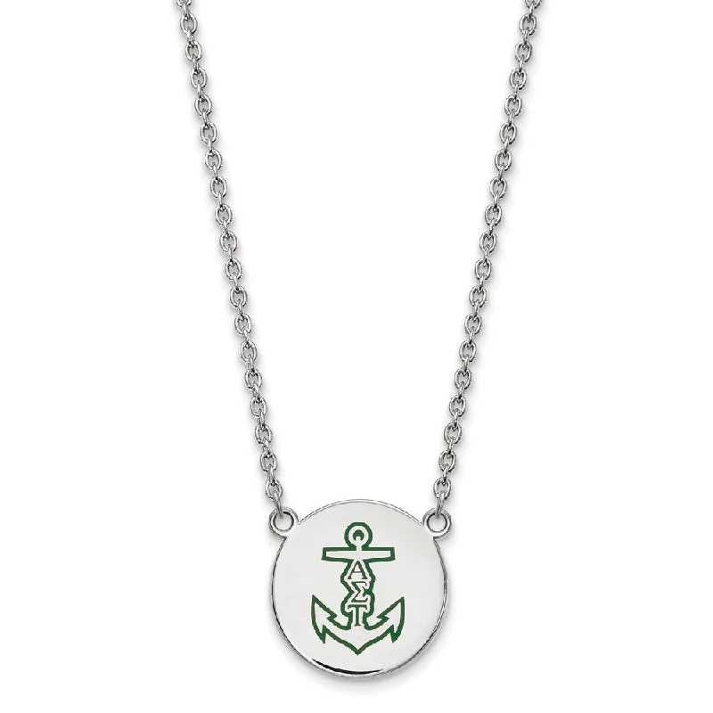 Sterling Silver Alpha Sigma Tau Large Enamel Necklace