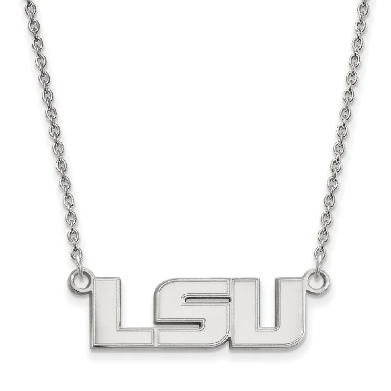 ladies-gold-crystal-necklaces-14k White Gold Louisiana State Small 'LSU' Pendant Necklace