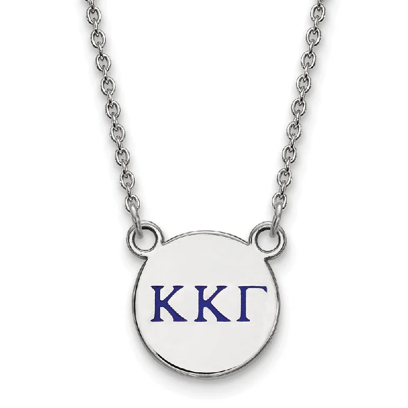 ladies-ethnic-pearl-necklaces-Sterling Silver Kappa Kappa Gamma Small Blue Enamel Greek Necklace