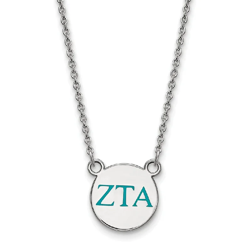 ladies-gold-tassel-necklaces-Sterling Silver Zeta Tau Alpha Small Turqouise Enamel Greek Necklace