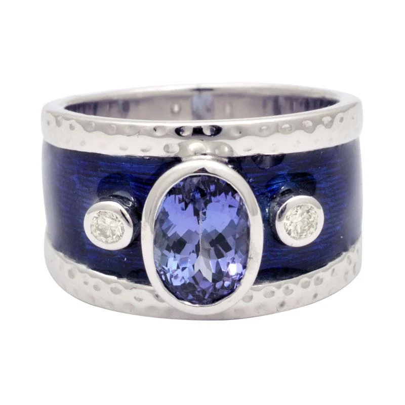 Ladies rings arched styles -Ring-Tanzanite and Diamond (Enamel)  (193BS)