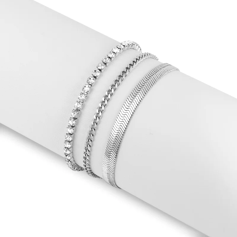 ladies-delicate-diamond-bracelets-25 pc Stainless Steel Women's Layered Bracelet Set / BND0022