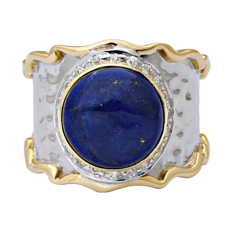 Ladies rings for designers -Ring-Lapis Lazuli and Diamond