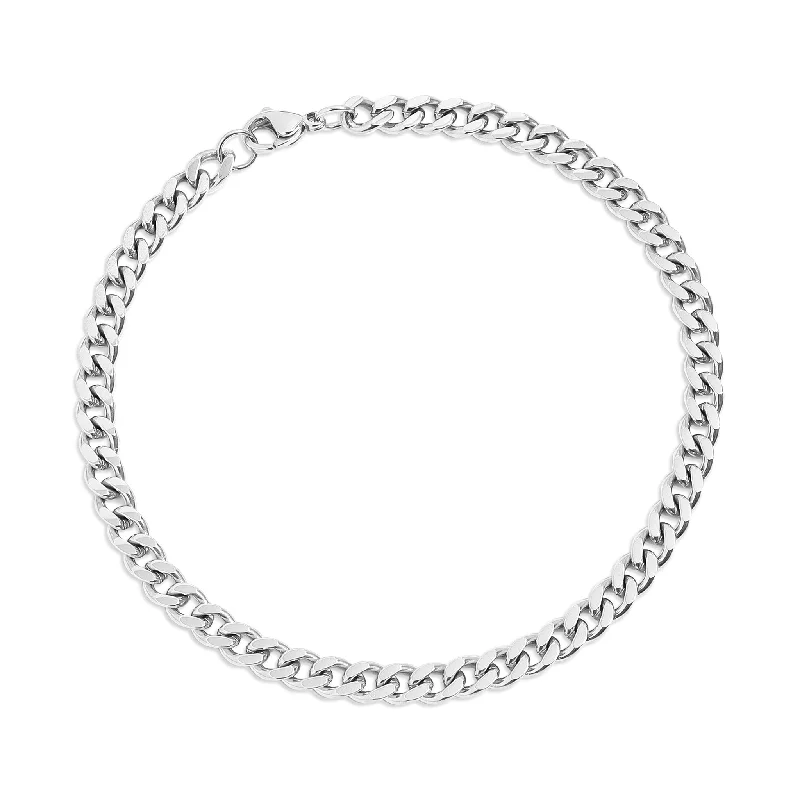 ladies-heart-pearl-bracelets-Stainless Steel Diamond Cut Curb Chain Bracelet or Anklet / BRJ9095