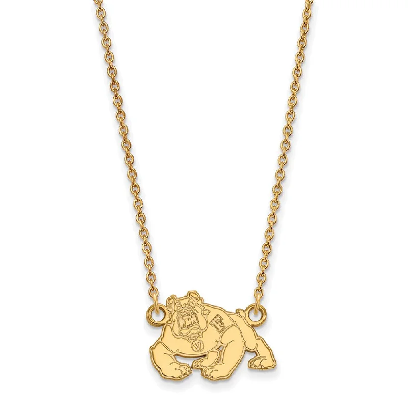 ladies-unique-silver-necklaces-14k Yellow Gold California State Fresno Small Pendant Necklace