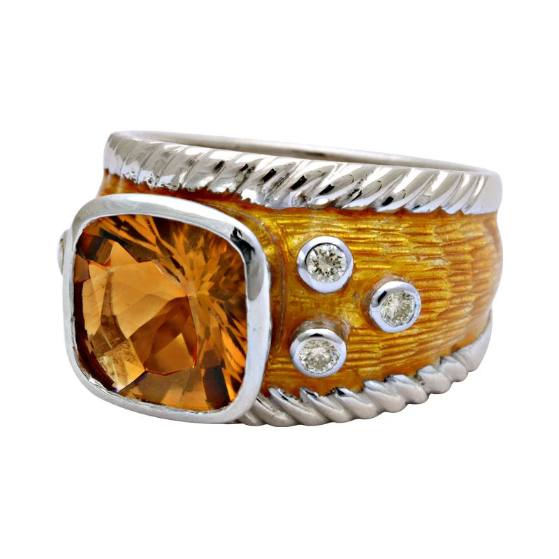 Ladies rings with cross designs -Ring-Citrine and Diamond (Enamel)