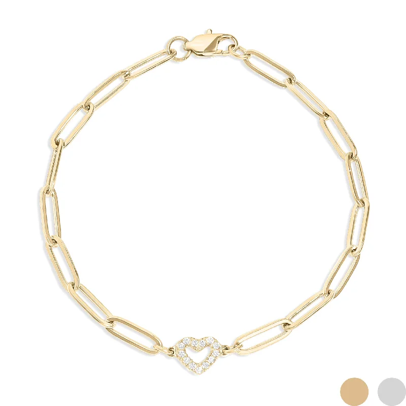 ladies-tassel-diamond-bracelets-18K Gold PVD Stainless Steel Stone "Heart" Paperclip Chain Bracelet / BRJ1006