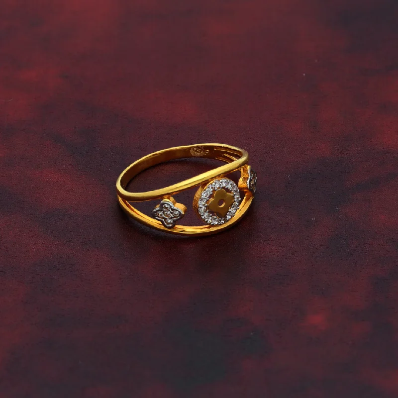 Ladies rings for engineers -Gold CZ Round Flower in Ring 21KT - FKJRN21K9043