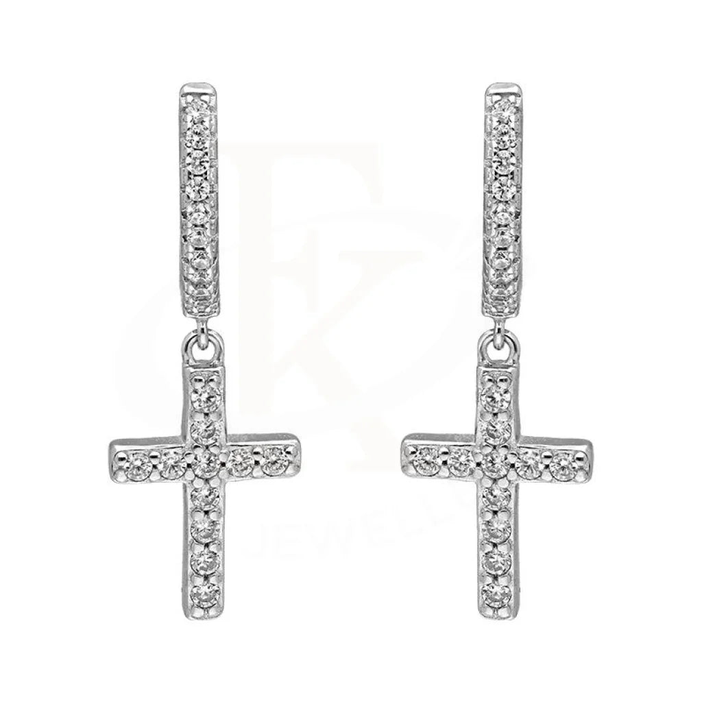 ladies-delicate-silver-necklaces-Sterling Silver 925 Cross Drop Earrings - FKJERNSL2481