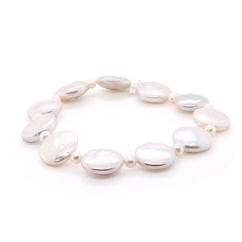 ladies-classic-rose-gold-bracelets-COIN SHAPED PEARL BRACELET WITH ELASTIC