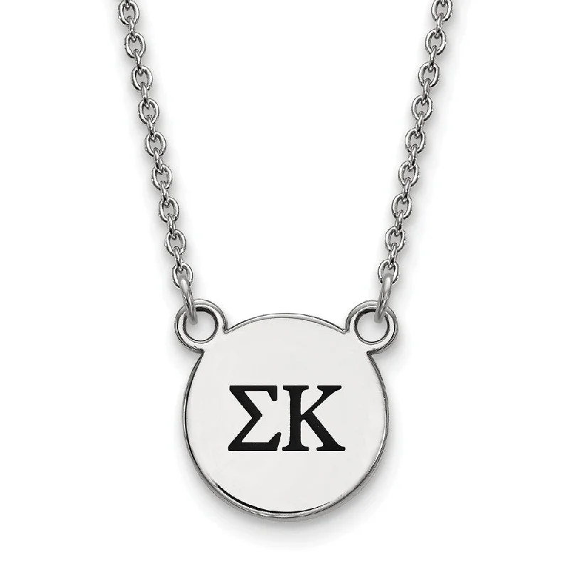 ladies-classic-silver-necklaces-Sterling Silver Sigma Kappa Small Enamel Greek Letters Necklace