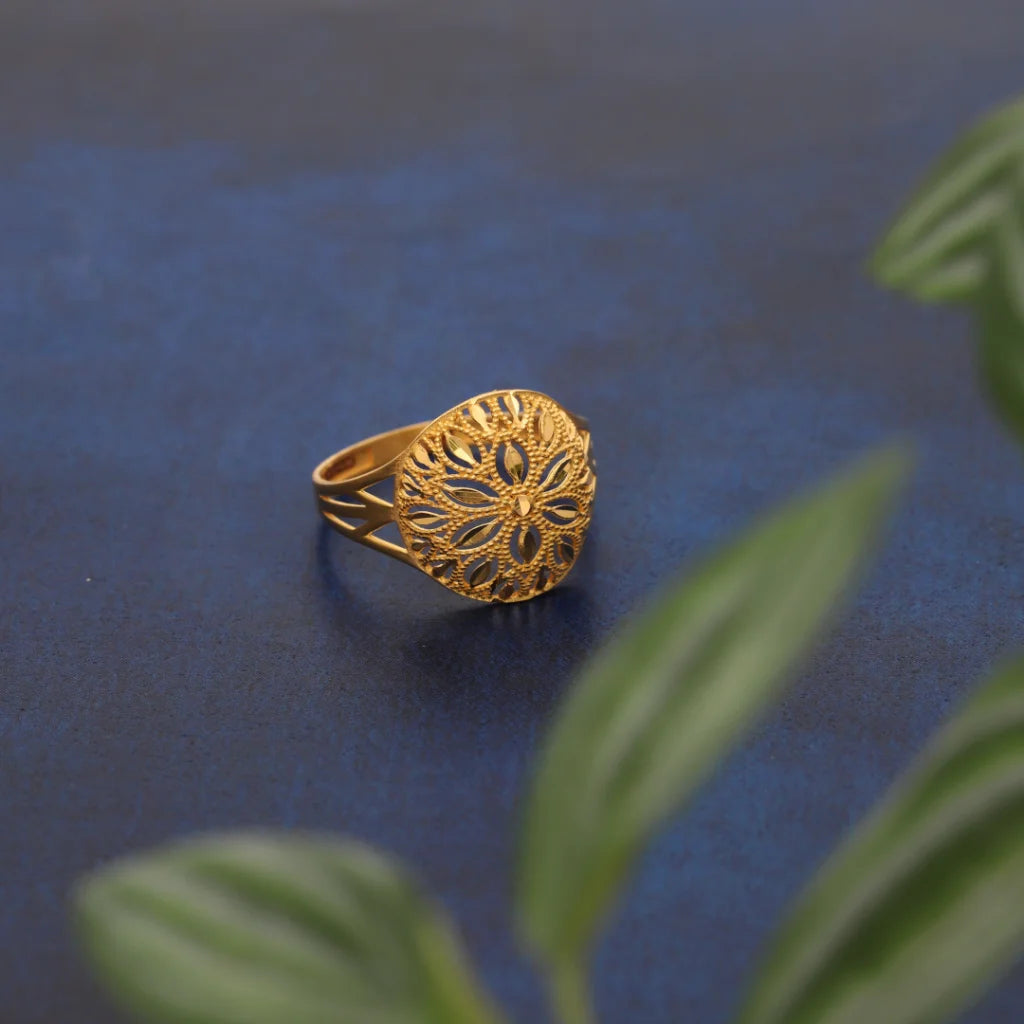 Ladies rings for students -Gold Round Floral Design Ring 21KT - FKJRN21KM8554