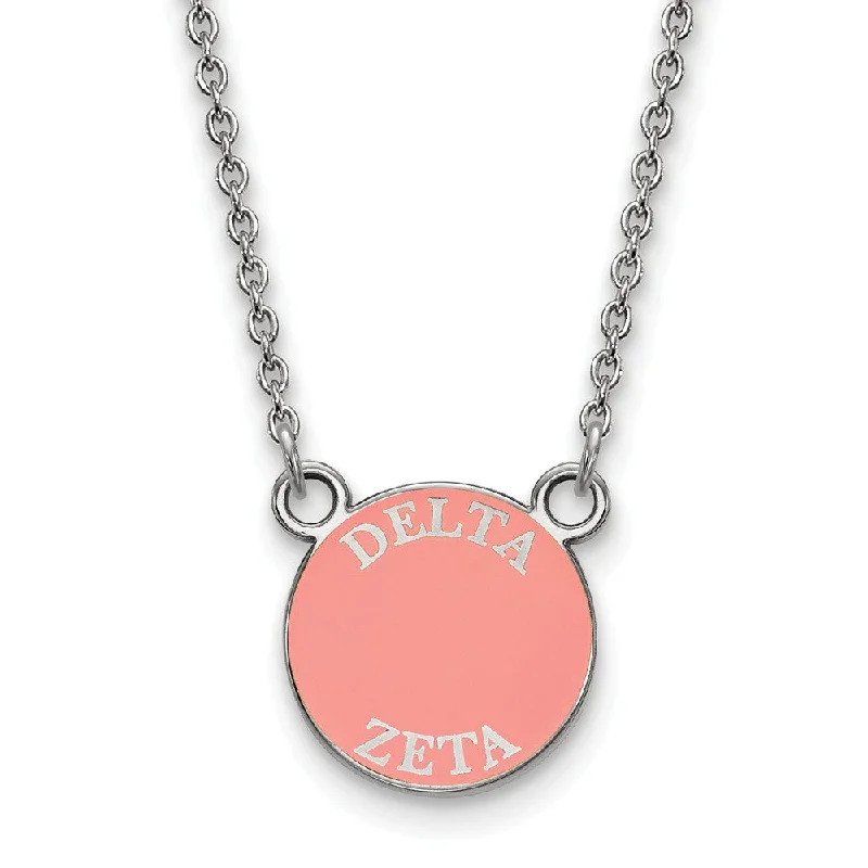 ladies-delicate-diamond-necklaces-Sterling Silver Delta Zeta Small Enamel Disc Necklace