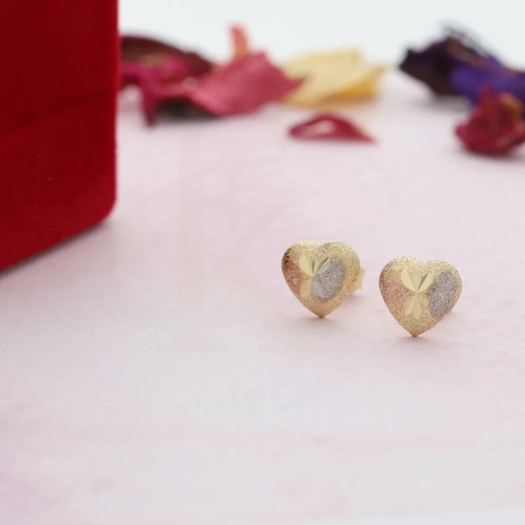 ladies-layered-necklaces-Tri Tone Gold Heart Stud Earrings 18KT - FKJERN18K3093