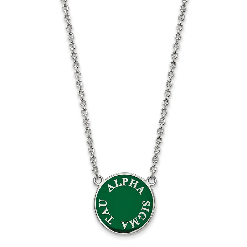 ladies-beaded-pearl-necklaces-Sterling Silver Alpha Sigma Tau Large Enamel Disc Necklace