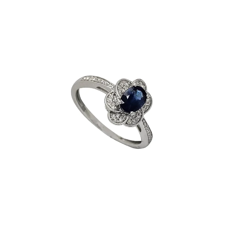 Ladies engagement rings for luxury love -Diamond & Sapphire Flower Engagement Ring (14K)