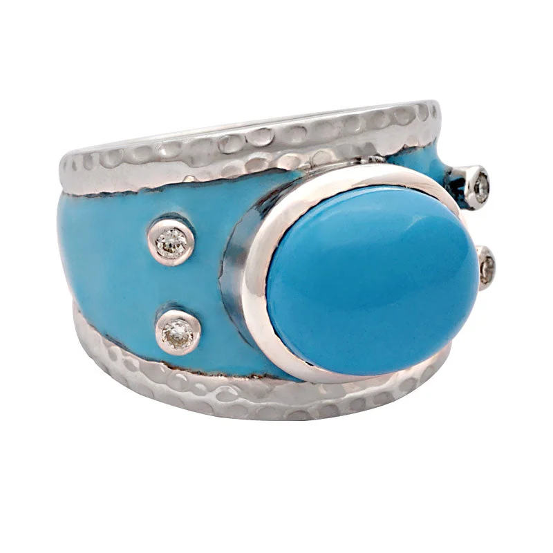 Ladies rings with green aventurine -Ring-Turquoise and Diamond (Enamel)