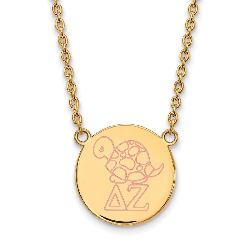 ladies-classic-gold-necklaces-14K Plated Silver Delta Zeta Large Enamel Necklace