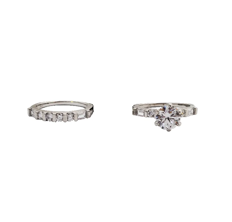 Ladies engagement rings with floral shank -Two Piece Set Engagement Rings (Silver)