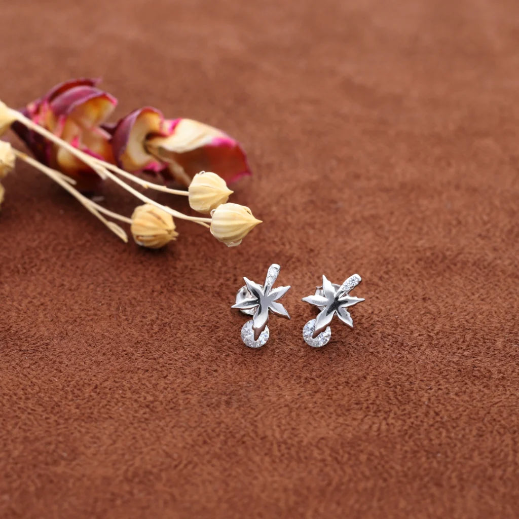 ladies-modern-pearl-necklaces-Sterling Silver 925 Flower Shaped Earrings - FKJERNSL8030