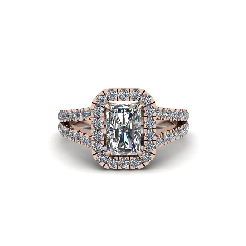 Ladies engagement rings for sophisticated brides -Radiant Cut Diamond Halo Split Shank Engagement Ring - Lainey No. 2