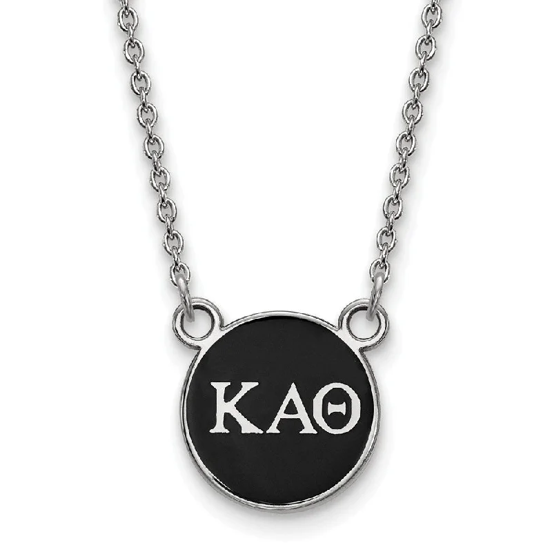 ladies-long-necklaces-Sterling Silver Kappa Alpha Theta Small Black Enamel Greek Necklace