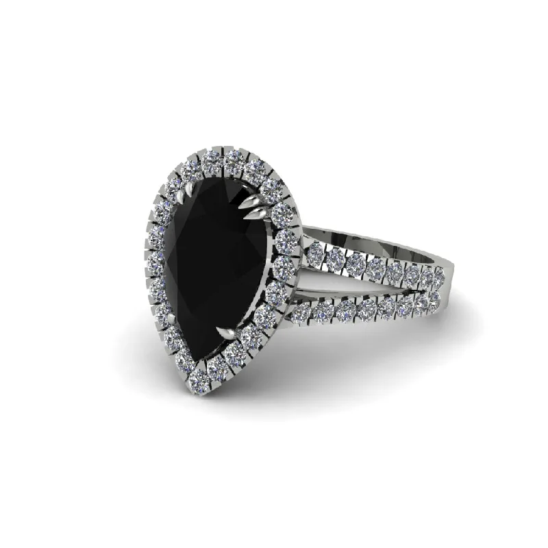 Ladies engagement rings with moon band -Pear Black Diamond Halo Split Shank Engagement Ring - Helena No. 9